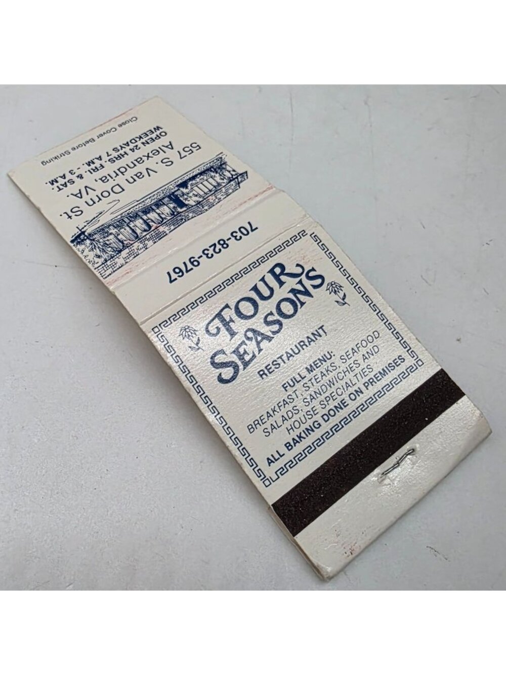 Vintage Four Seasons Restaurant Matchbook Alexandria VA Advertising Collectible